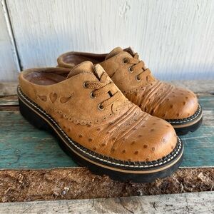 Ariat Mule Clogs Shoes Slip On Ostrich Print Leather Brown Women's 8.5 B